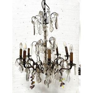 Louis XV Style Chandelier With Pendants And Colored Glass Fruits, 20th Century