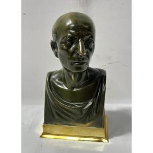 Bust Of Ciceron In Bronze With Brown Patina, 20th Century