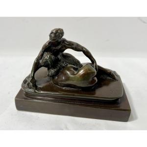 Erotic Bronze With Brown Patina Signed "sm" 19th Century
