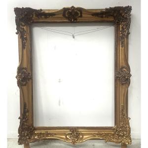 Large Wooden Frame And Gilded Stucco, 19th Century