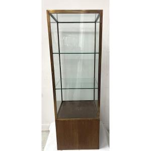 Brass Shop Window Placed On An Oak Box, 20th Century 