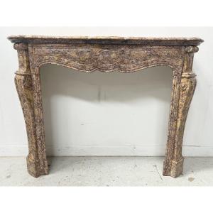 Louis XV Style Fireplace, Pompadour Model, Speckled Breccia Marble, 19th Century