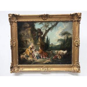 Oil On Canvas "pastoral Scene In A Landscape" 20th Century