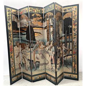 Six-panel Painted Screen, 20th Century