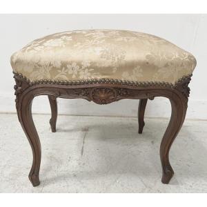 Louis XV Style Stool In Solid Walnut, 20th Century