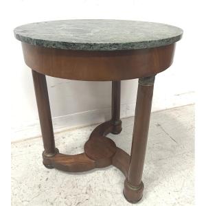 Round Empire-style Side Table In Mahogany And Veneer, 20th Century