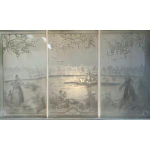 Set Of Three 20th-century Engraved Glass Panels