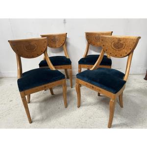 Set Of Four 20th-century Charles X Style Maple Wood Chairs