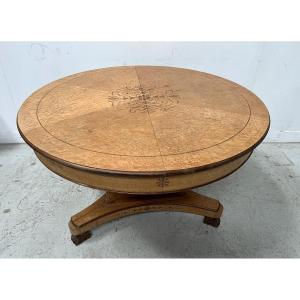 Charles X Style Dining Table In Maple Wood Veneer, 20th Century