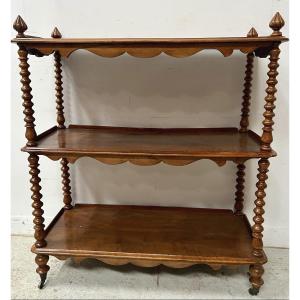 Napoleon III Console Table With Three Shelves In Mahogany And Veneer, 19th Century 