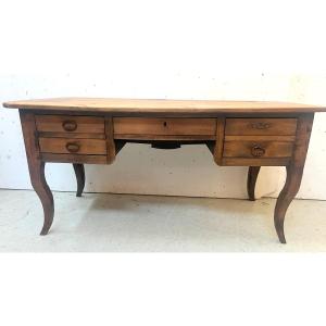20th Century Marquetry Provincial Desk In Solid Cherry Wood