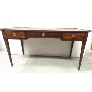 Louis XVI Flat Desk In Mahogany And Rosewood Veneer 18th Century