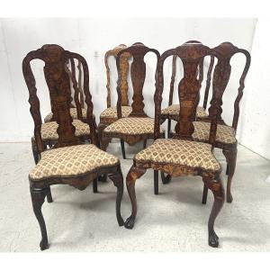 Suite Of Eight Dutch Chairs In Inlaid Wood 19th Century