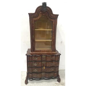 Dutch Inlaid Wood Display Case In Two Parts From The 19th Century