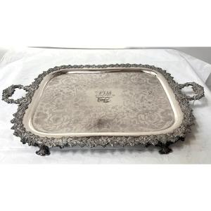 Large Silver-plated Metal Tray From The Late 19th Century