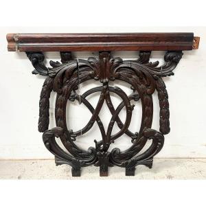 Architectural Element In Carved Oak Monogrammed 18th Century