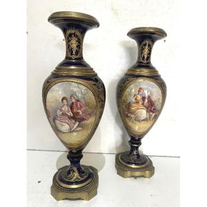 Pair Of Louis XVI Style Fine Earthenware Vases From The Early 20th Century
