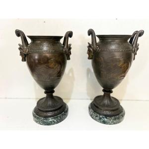 Pair Of 19th Century Patinated Regula Vases
