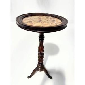Napoleon III-style Pedestal Table In Walnut And Marble 20th Century
