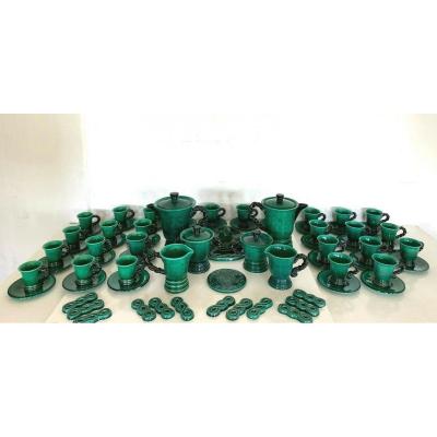 Tea And Coffee Service In Glazed Stoneware Marius Giuge XX Century