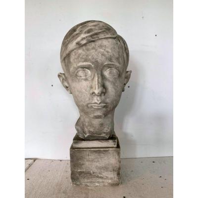 Bust Of A Young Man In Plaster Signed Gerard Choain XX Century