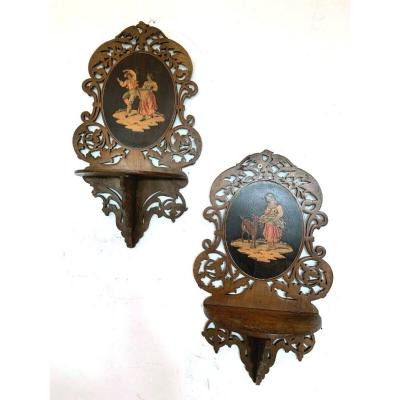 Pair Of Marquetry Wall Shelves From Sorrento Italy XX Century