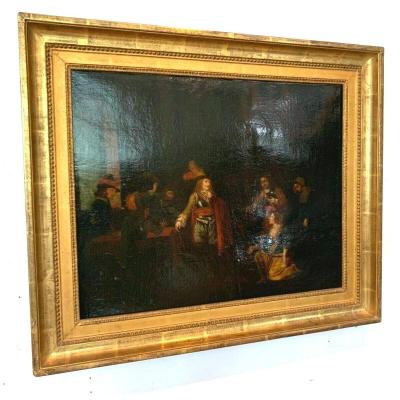 Oil On Canvas Animated Scene Of Characters XIX Century
