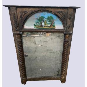 Trumeau In Wood And Golden Stucco Hinge On Glass XIX Century
