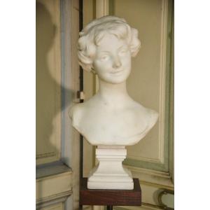 Bust Of A Young Woman In Marble By Van Der Staeten