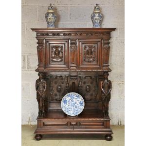 Walnut Sideboard Decorated With Caryatids, 19th Century