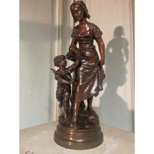 Bronze Group By S.kinsburger "return From The Harvest" 19th Century
