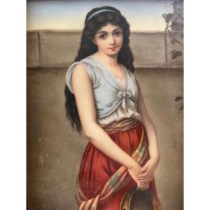 Painting On Porcelain Depicting A Gypsy Woman