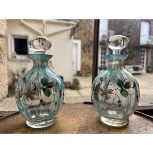 Pair Of Enameled Bottles From The 1900s