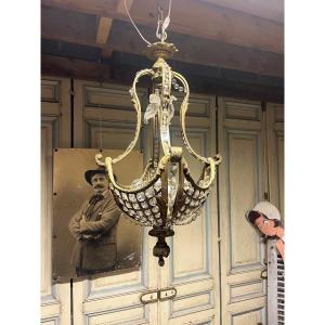 Bronze And Crystal Basket Chandelier, Period Niii