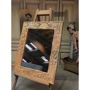 Art Nouveau Mirror With Poppy Leaf Design, Signed Roger Père