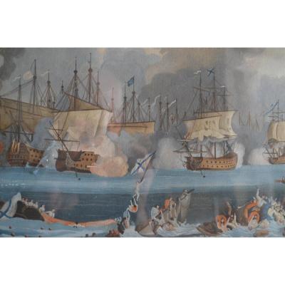 Neapolitan Gouache Representative A Naval Battle