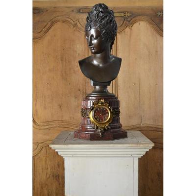 Pendulum In Marble And Bronze Napoleon III - H 80 Cm