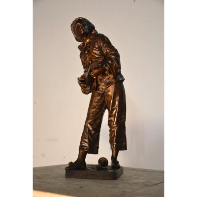 Bronze Eutrope Bouret (1833-1906) Au Clair De La Lune