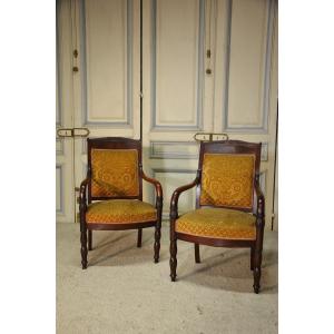 Pair Of Mahogany Armchairs Restoration Period