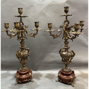 Pair Of Bronze Candelabras 