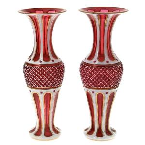 Pair Of Vases, Overlay 38 Cm