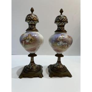 Pair Of Vases, Sèvres, Cloisonné 36 Cm