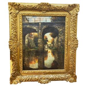 Victor Olivier Gilsoul, Tableau, Huile Sur Toile, Le Pont à Bruges