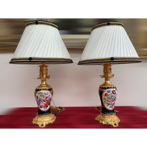 Paire De Lampes En Porcelaine De Sèvres 19ème Siècle