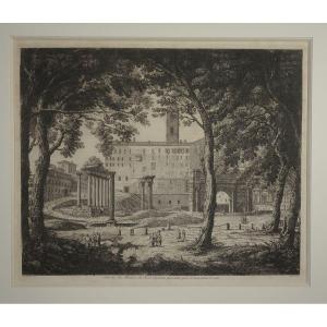 Luigi Rossini (1790-1857) Rome Gate Of The Roman Forum Print 1822 Engraving Italy