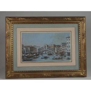 Giacomo Guardi (1764-1835) Italian School Ponte Del Rialto Venice Gouache 18th Century Located 