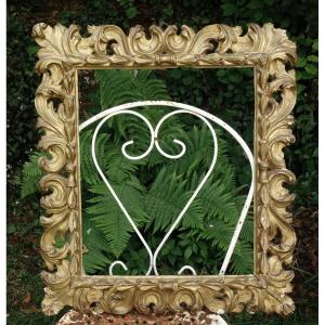 Gilded Carved Wood Frame Italy 17th Century Rebate: 43.5 X 37 Cm