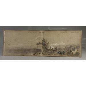 Panorama Isser- Fondouck - Camp De Kouba - Mustapha Algeria Drawing 19th Century Orientalism