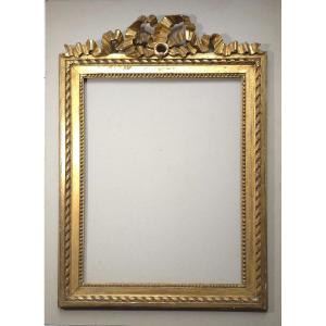 Large 19th Century Golden Frame Pediment Ribbon Knot Louis XVI Style