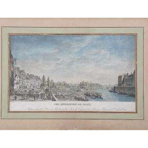 Berthault Pierre-gabriel (1737-1831) After Lespinasse Vue Intérieure De Paris Port Saint Paul